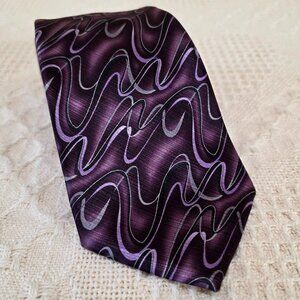 ARROW Purple Swirling Abstract Lavender Silver 100% Silk 4" Wide Tie Necktie 60"